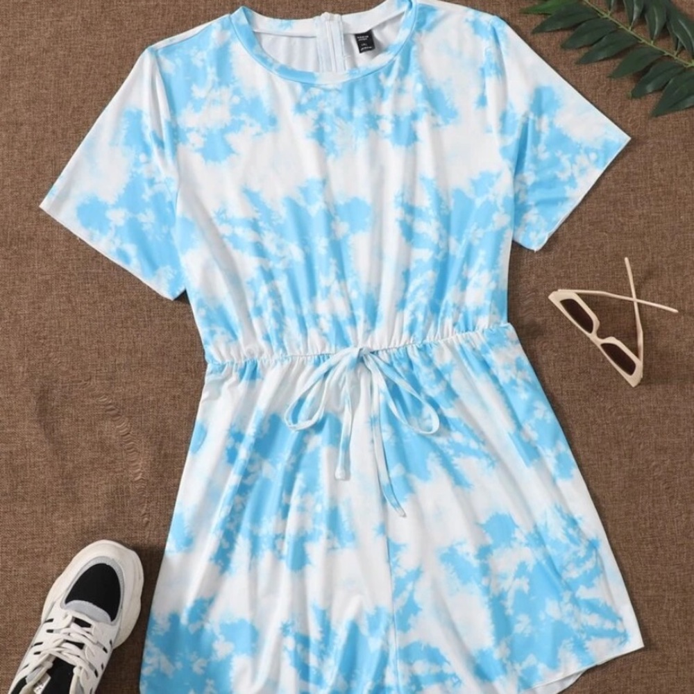 Blue and white tie-dye romper